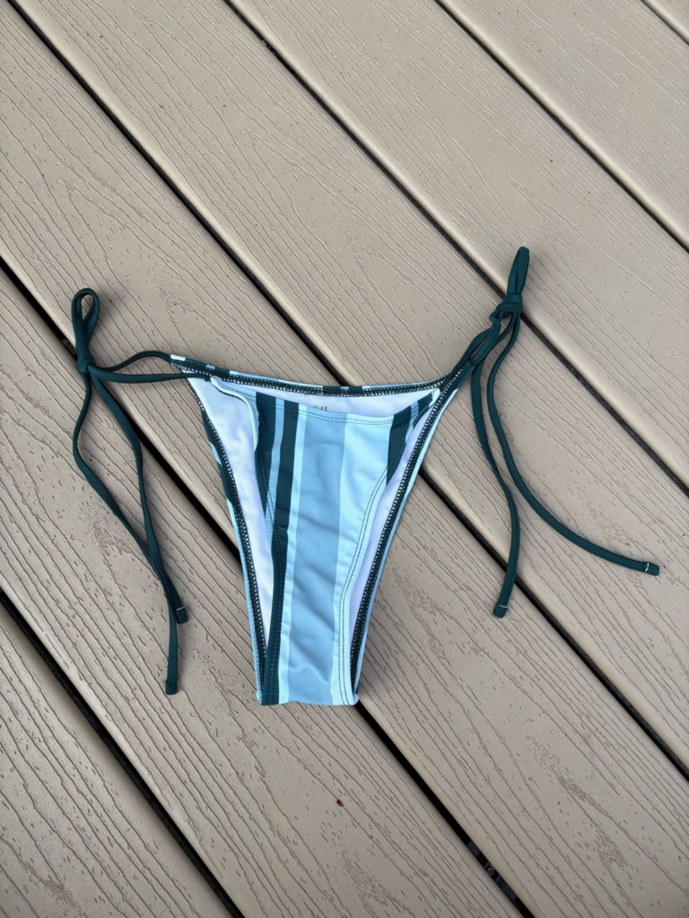 SHEIN Teal and Light Blue Striped Side-Tie Bikini Bottom